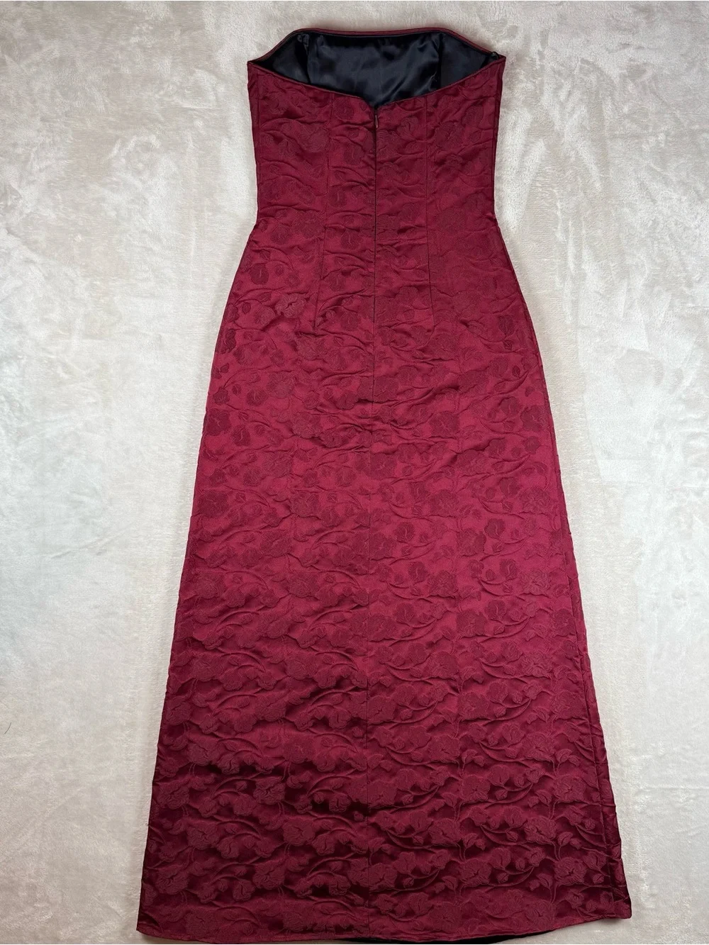 Vintage Jessica McClintock Strapless Burgundy Jacquard Gown Size 4 Formal Dress